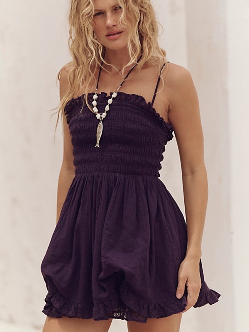Free People Josephine Bustle Mini Dress Size S Smocked Coastal Coquette Girlie - Picture 2 of 5